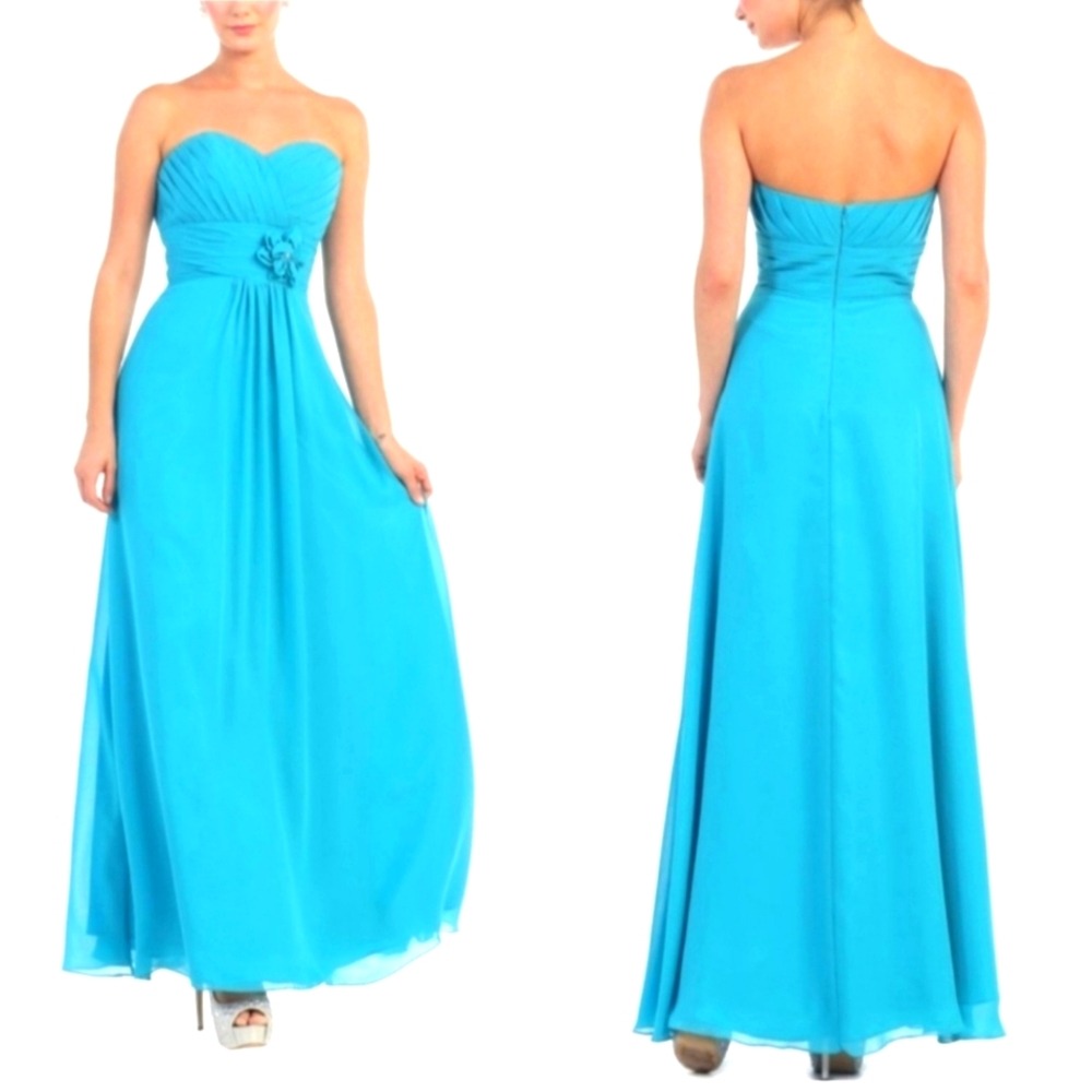 May Queen Blue Strapless Sweetheart Prom Gown